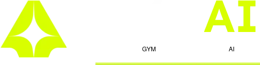 GymAI logo with a lime abstract symbol, GYM in white, AI in lime, and gradient accent bar